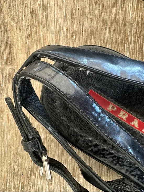 Prada Black Patent Leather Ankle-Strap Sandals Need TLC size 7.5 measured - Picture 3 of 8